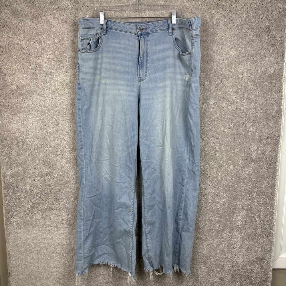 American Eagle Womens 18 S Jeans Blue Denim Super High Rise Baggy Wide Leg Y2K‎